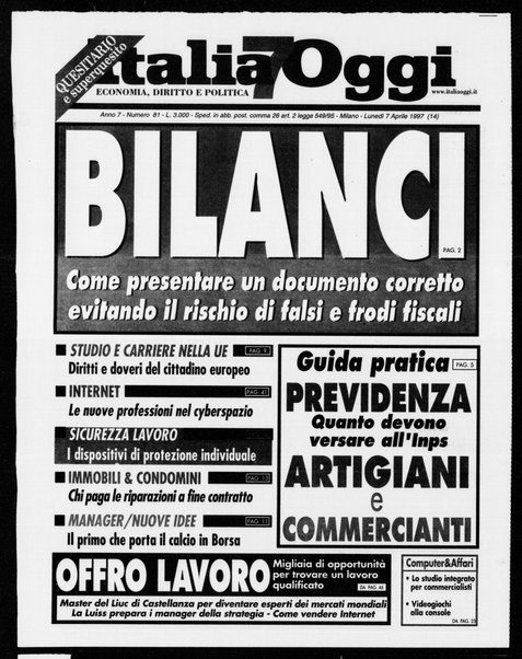 Italia oggi : quotidiano di economia finanza e politica